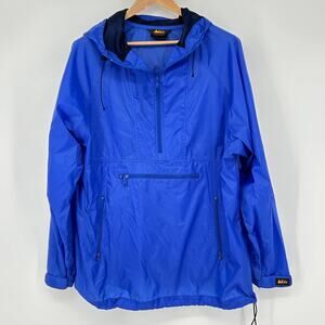 Vintage REI Anorak Waterproof Windbreaker Jacket Hood Hiking Ski Blue Mens Large